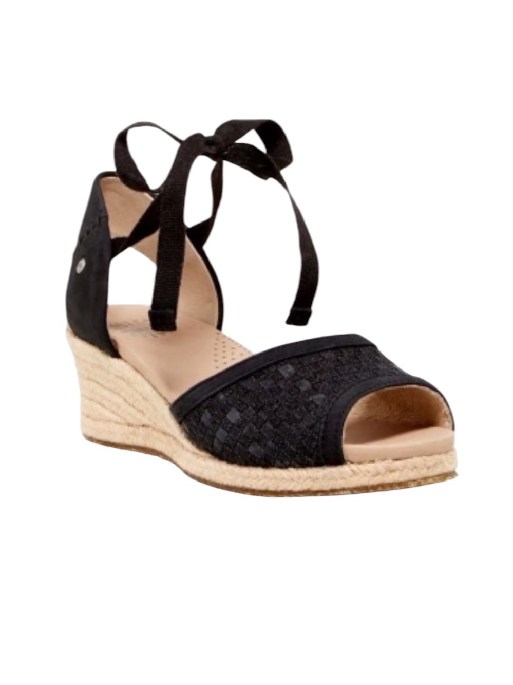 UGG Delmar Black Espadrille Woven Jute Wedge Ankle Tie Sandal Size 8